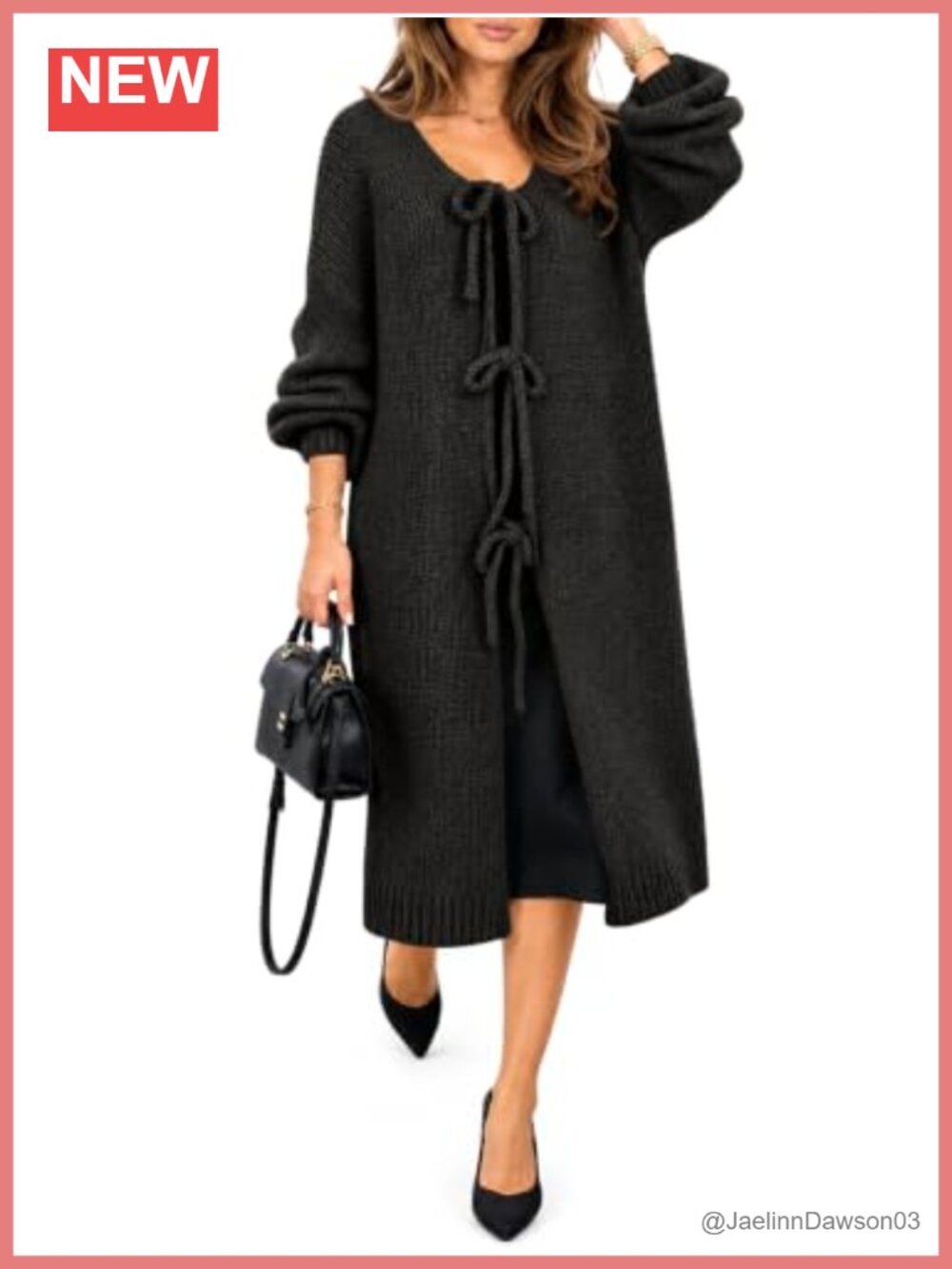 Womens Chunky Knit Oversized Tie Front Long Cardigan Sweater Puff Sleeve